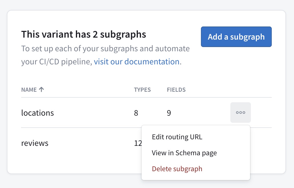 Menu for additional subgraph options in Studio